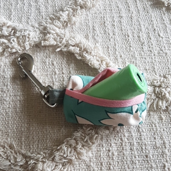 Turquoise Green Floral Doggy DO Doggy Poo Bag Blue Pouch Zero Waste Handmade - Picture 3 of 5